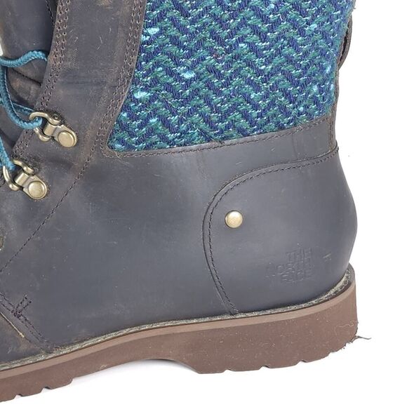 The North Face Women's Ballard US8 Brown Blue Oiled Leather Knit Lace Up Boots - Picture 13 of 16